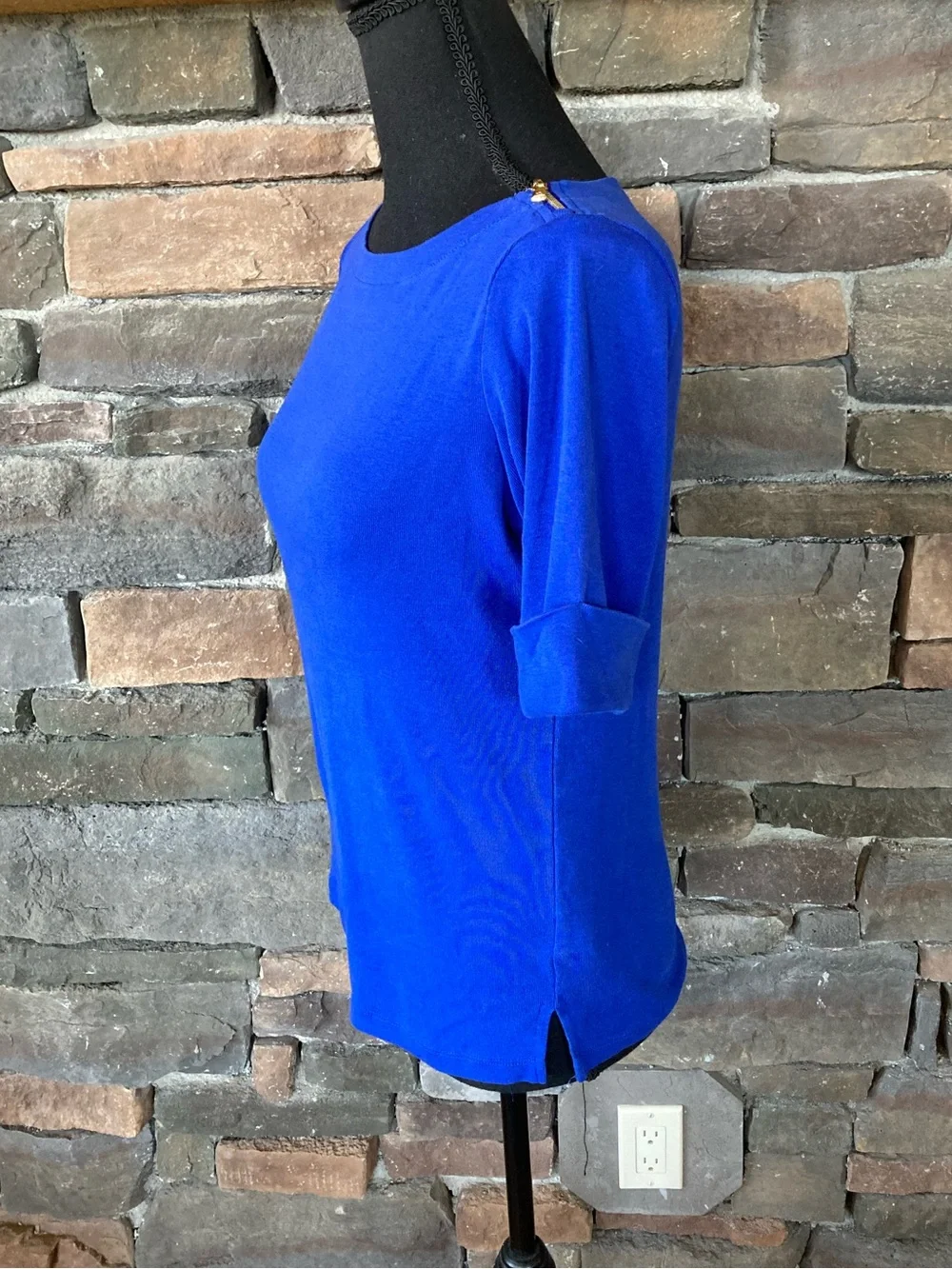 Lauren Ralph Lauren Preppy Royal Blue Cotton Knit 1/4 Sleeve Top - Picture 3 of 7